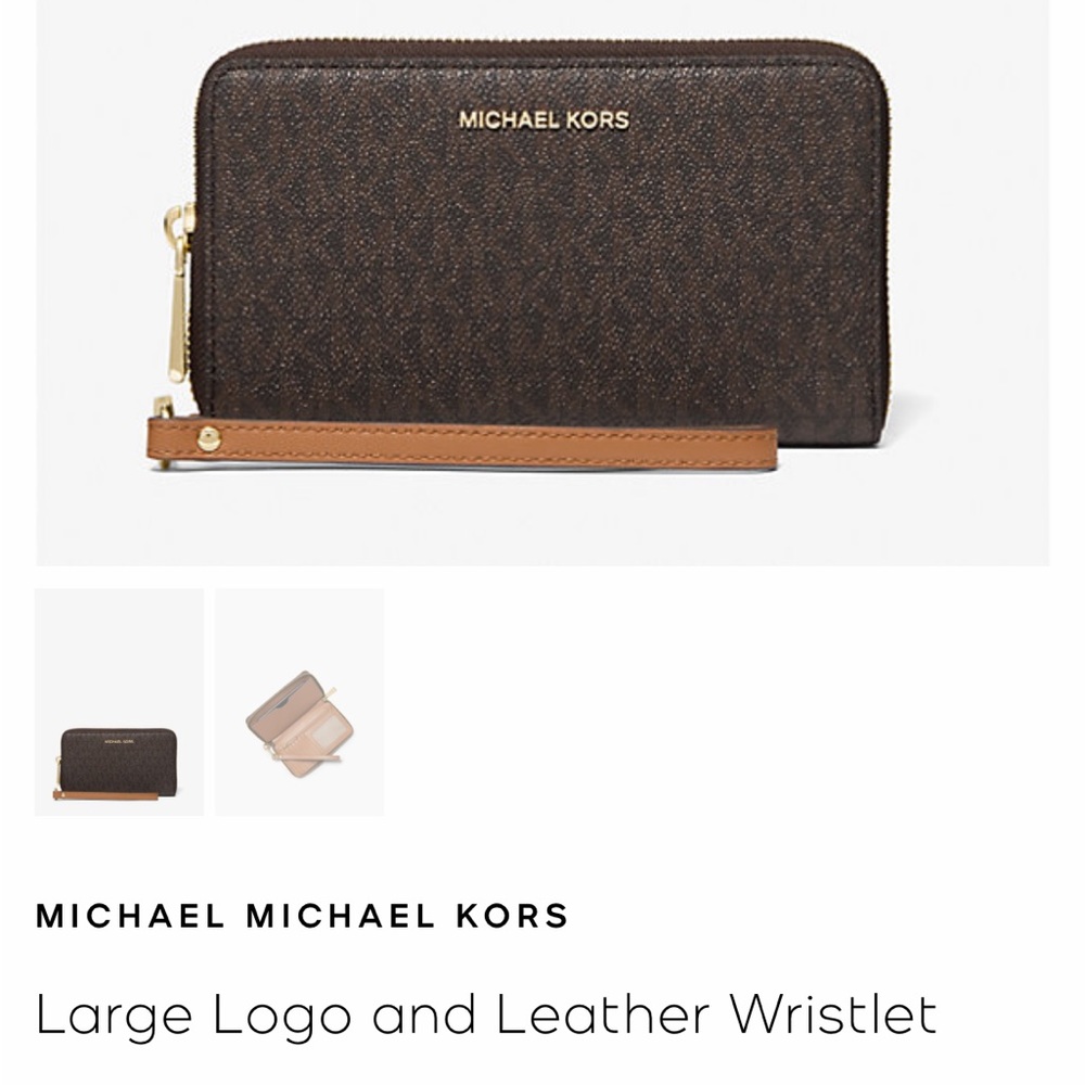 Michael Kors large logo and leather wristlet